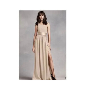 White By Vera Wang Gown One Shoulder Champagne Sz‎ 10 Wedding Formal Dress